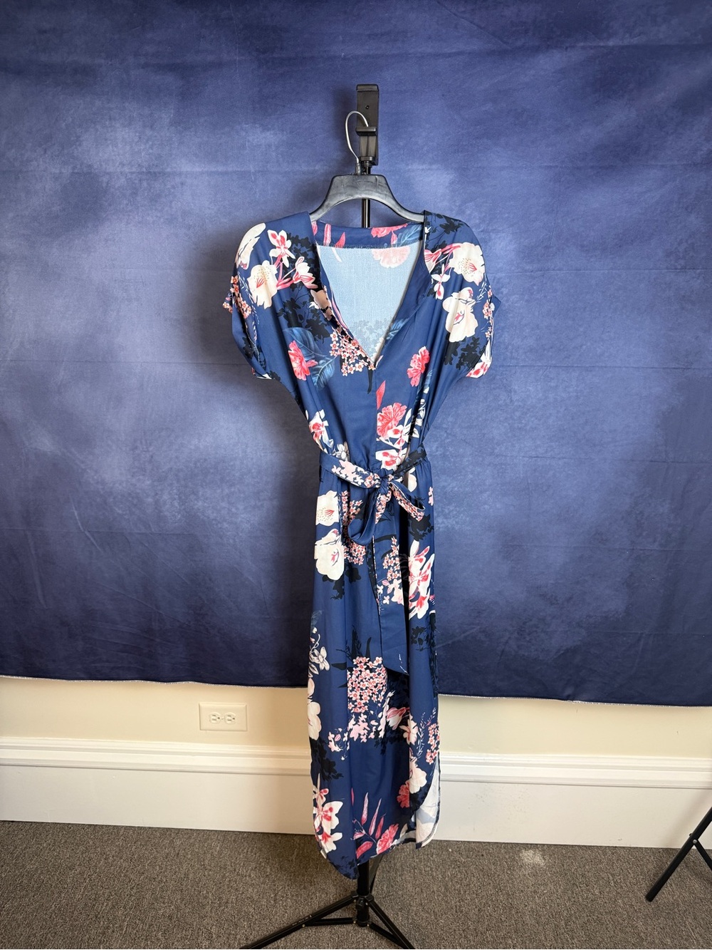 Navy Floral Wrap Maxi Dress